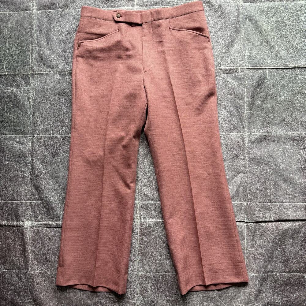 Men's Vintage 70's Sansabelt Salmon Pink Pastel Dress Slack Pants Sz 34 X 30 VTG